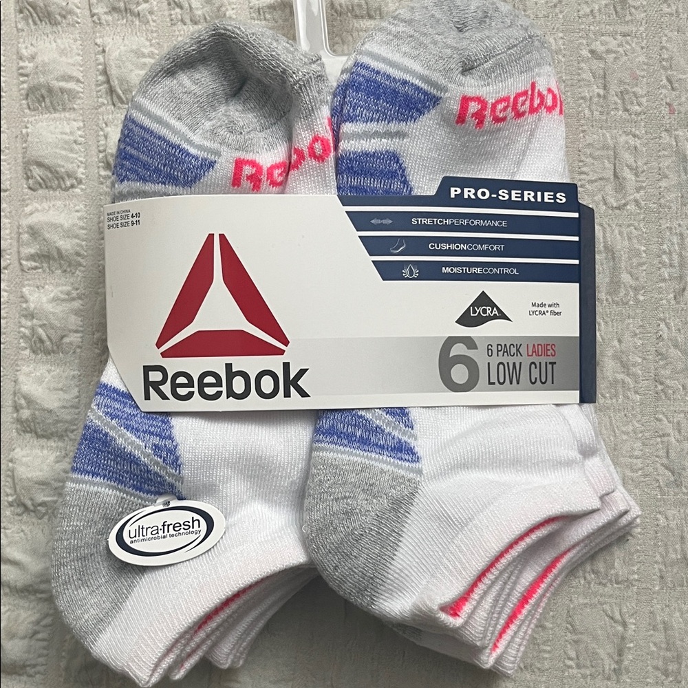 Reebok Ladies Low Cut Athletic Socks in White, Gray, Blue & Pink